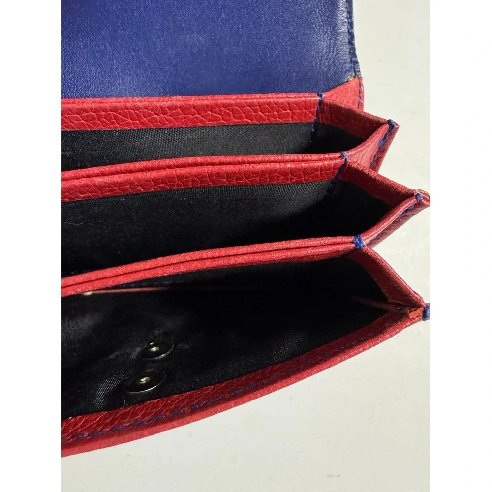 Vintage Coach Compact Wallet Red Leather Colorblock Blue Card Holder Coin Pouch